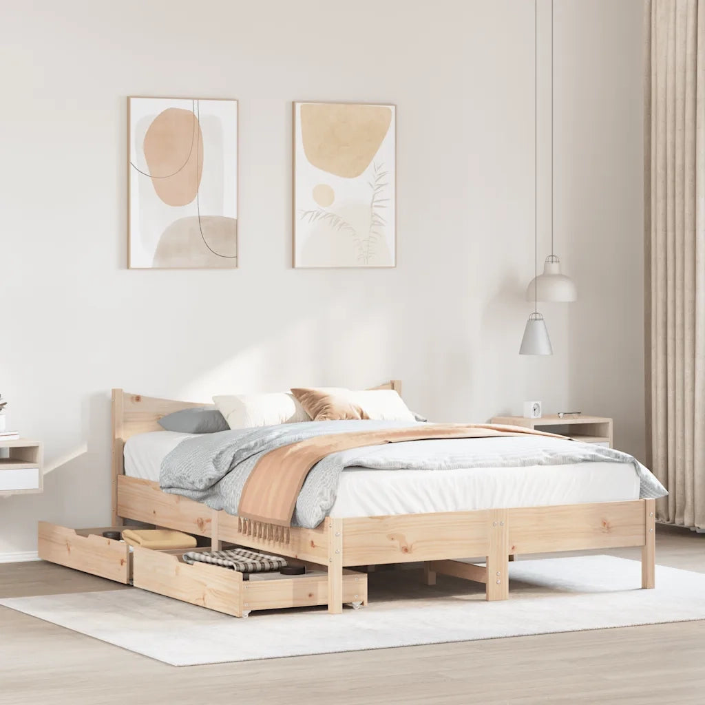 Giroletto con Cassetti 140x200 cm in Legno Massello di Pino 3301905
