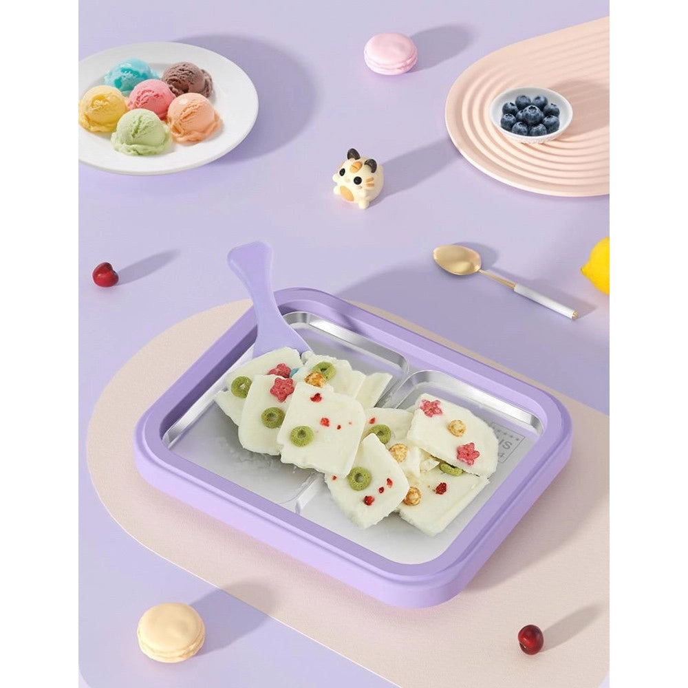Trade Shop - Vassoio Piastra Gelatiera In Acciaio Per Preparare Gelato Sorbetto Yogurt Con Spatole -