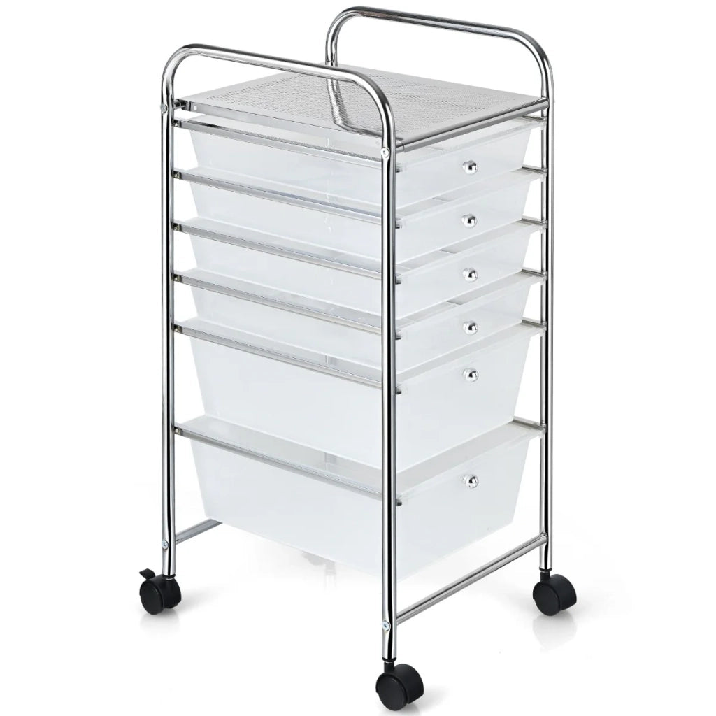 Carrello portaoggetti con 6 cassetti estraibili 37 x 74 x 32 cm utilizzo versatile design moderno ferro trasparente 20_0017514