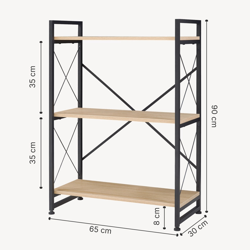 Libreria Skørping a 3 Ripiani Scaffale da Terra 90 x 65 x 30 cm - Nero / Effetto Rovere [en.casa]
