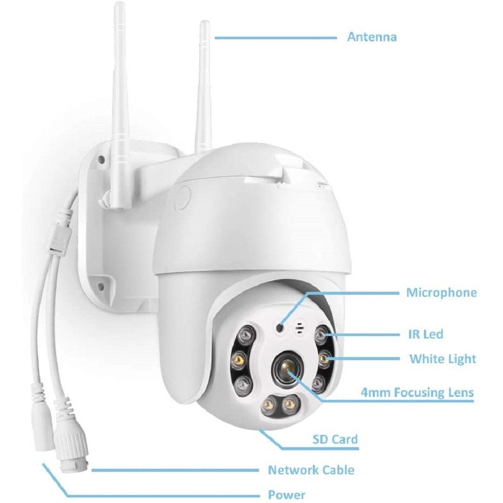 Trade Shop - Telecamera Wifi Dome Ptz Ip Camera Sorveglianza 1080p 2mp Audio Bidirezionale -