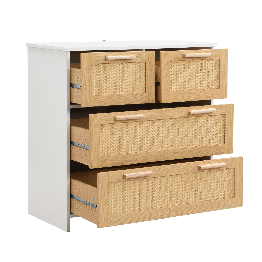 OKWISH Cassettiera in Rattan con 4 Cassetti, Dispositivo Antiribaltamento, per Camera, Soggiorno o Ingresso, 80 x 38 x 80 cm