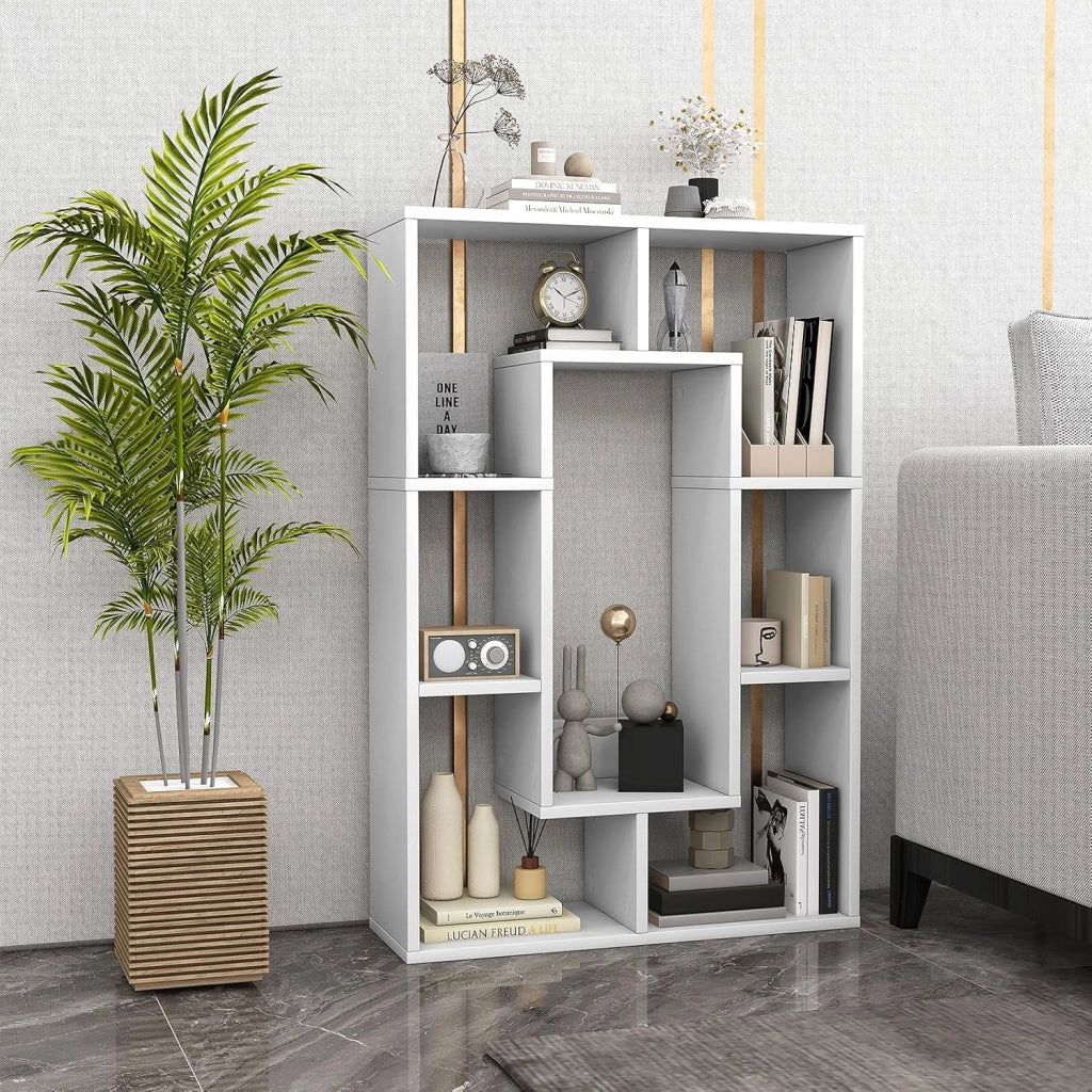 Scaffale per libreria, divisorio in legno, con 7 scomparti, 60 x 20 x 90 cm, per soggiorno, studio e camera da letto (bianco)