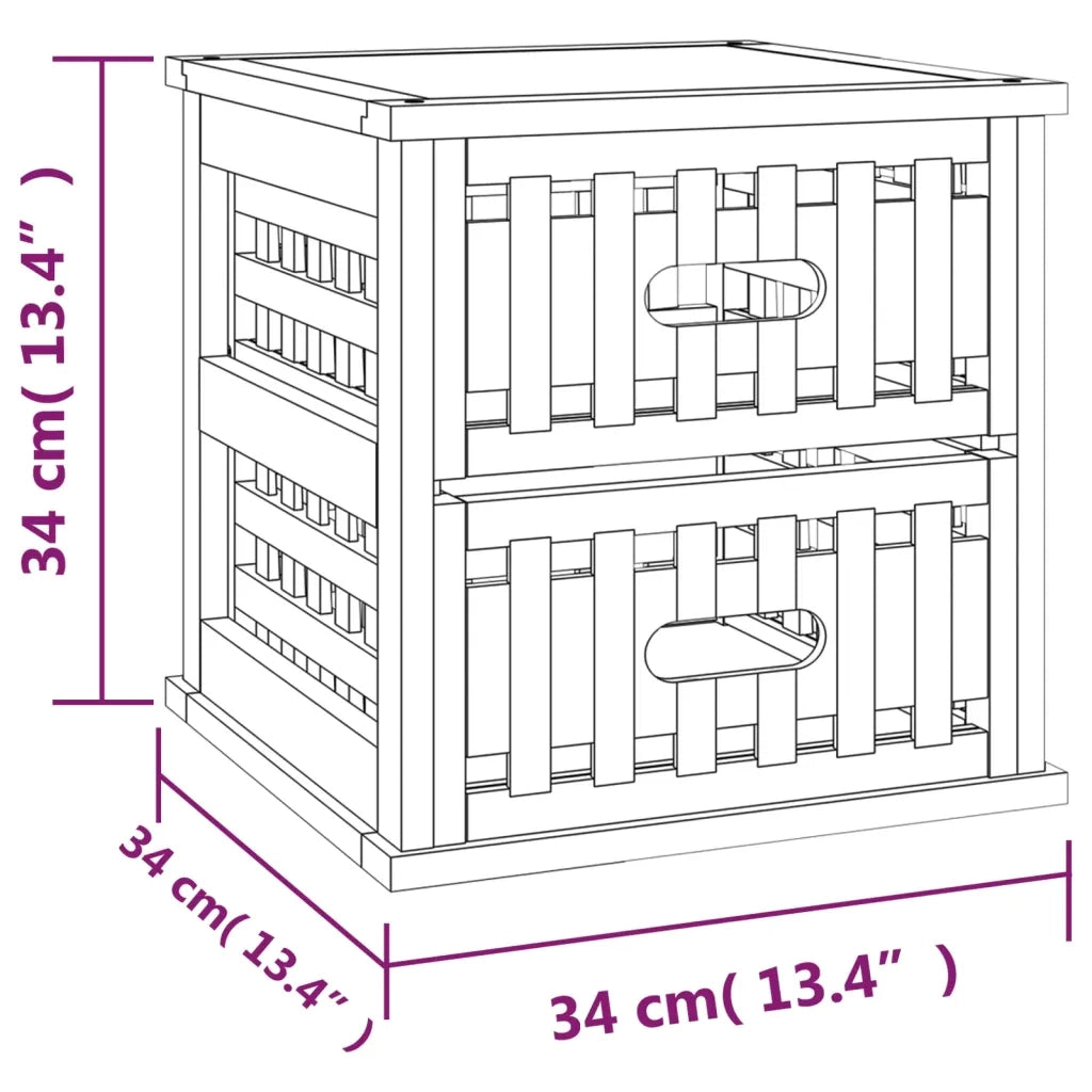 Set di 2 Comodini | Armadio da Notte | Mobiletto da notte 34x34x34 cm in Legno Massello di Noce