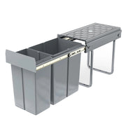 Pattumiera per cucina, 2 scomparti, estensibile, per cucina, armadio inferiore con guide telescopiche, sistema di separazione dei rifiuti, grigio, 1 x 20 L + 1 x 10 L