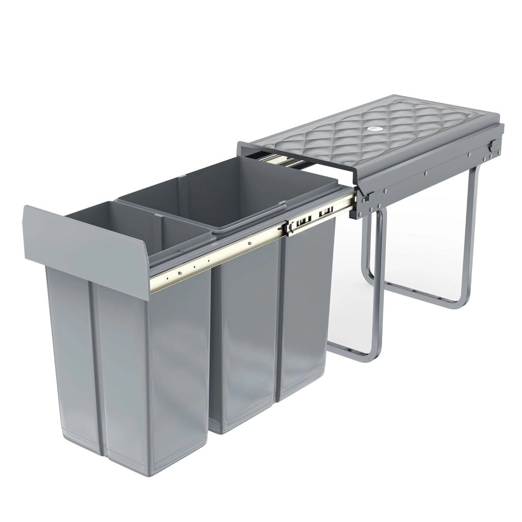 Pattumiera per cucina, 2 scomparti, estensibile, per cucina, armadio inferiore con guide telescopiche, sistema di separazione dei rifiuti, grigio, 1 x 20 L + 1 x 10 L