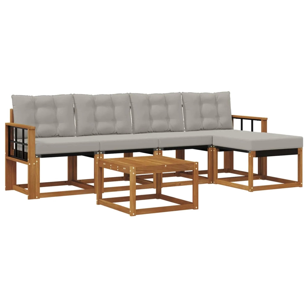 Set di divani da esterno 6 pcs Grigio Naturale e Chiaro