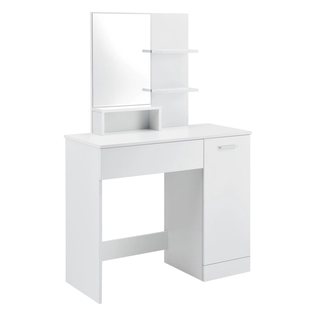 Tavolo da Trucco Krugersdorp Toeletta con Specchio Cassetto Ripiani e Armadietto - Bianco [en.casa]