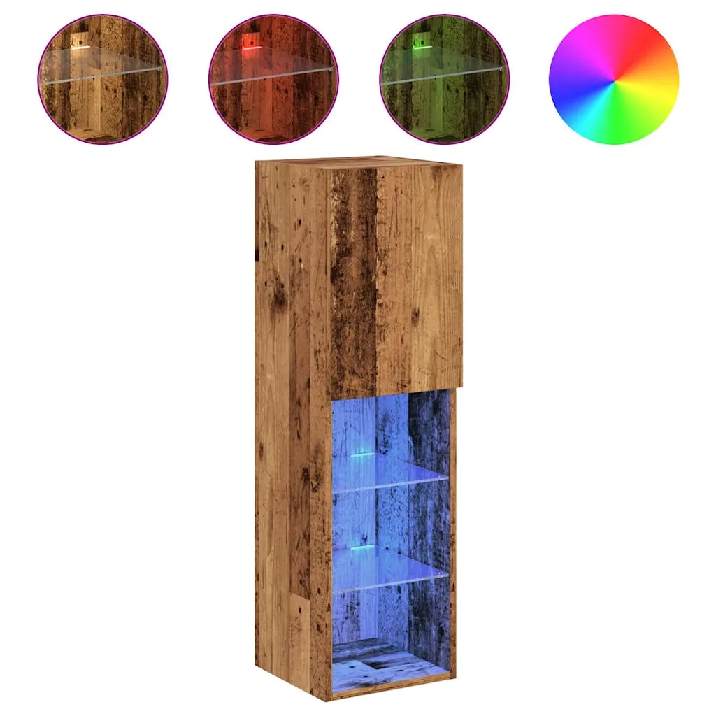 Mobili Porta TV con Luci LED 2 pz Legno Antico 30,5x30x102 cm 857677