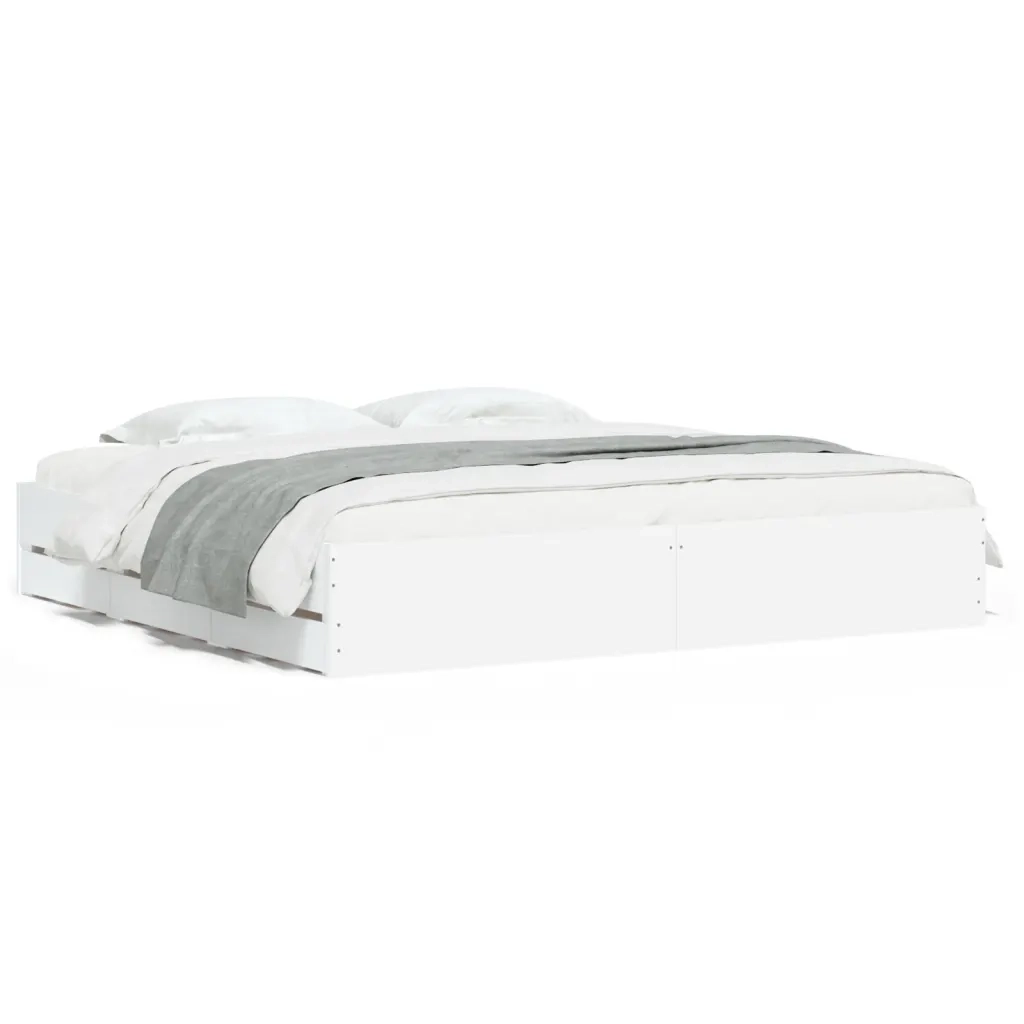 Letto matrimoniale | Letto per adulti | Giroletto con Cassetti Bianco 180x200 cm in Legno Multistrato