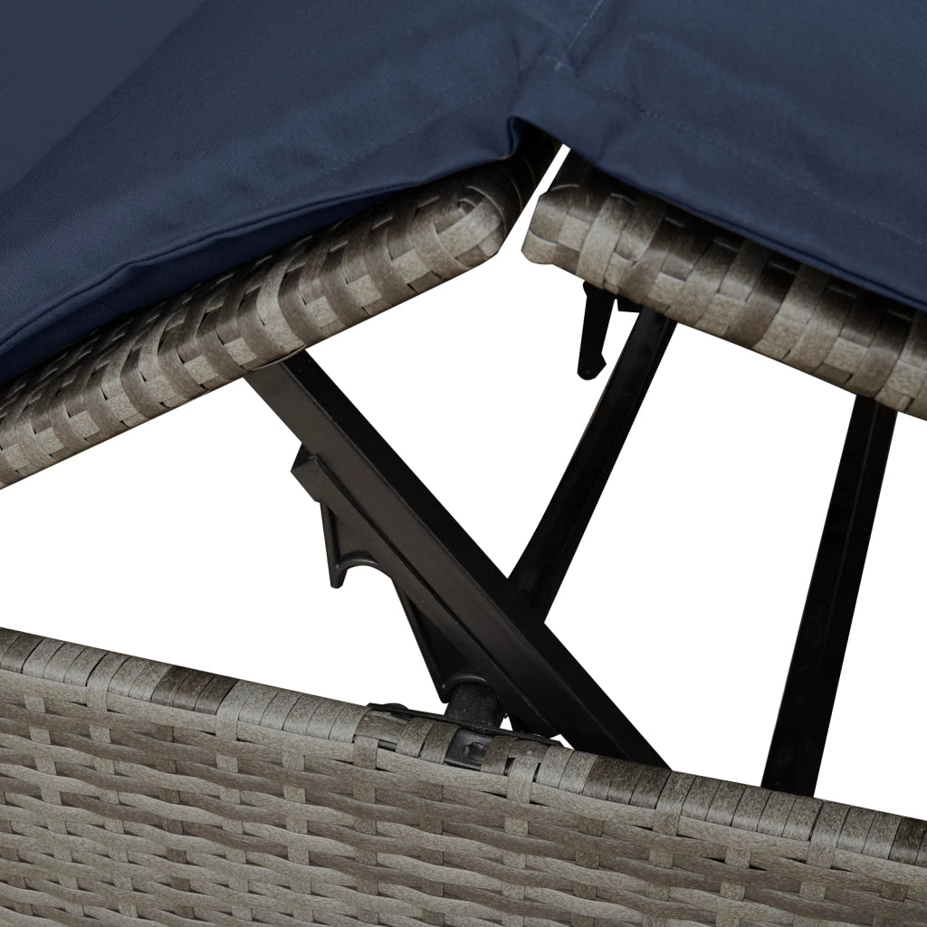 Lettino da sole doppio Set di 2 Grigio e blu navy Rattan Grande