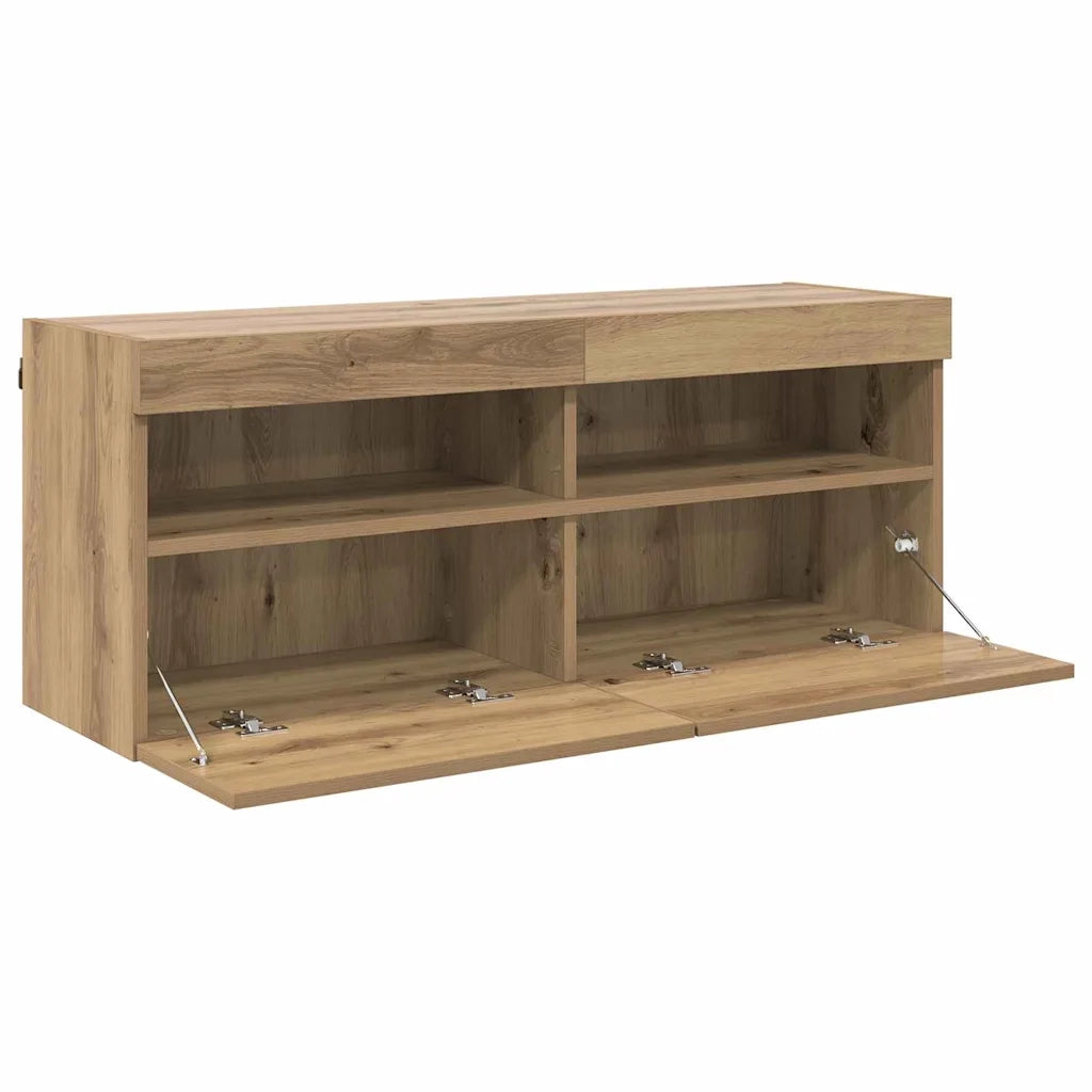 Mobile TV da parete con LED Rovere artigianale 100 x 30 x 40 cm 882984
