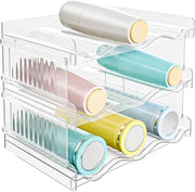 Set di 3 contenitori trasparenti per bottiglie - Organizzatore per 9 bottiglie - Trasparente - Organizzatore per frigorifero - Accessorio per la cucina - Adatto per contenitori di dimensioni standard.