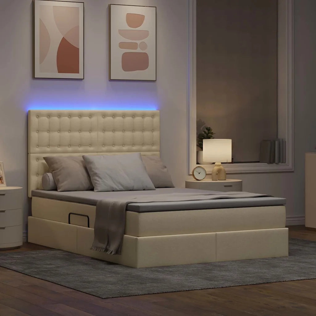 Letto con contenitore e LED Crema 140 x 190 cm Poliestere 3372544