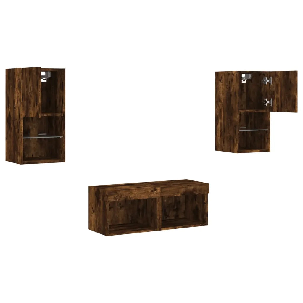 vidaXL Mobili TV a Muro 4pz con Luci LED Rovere Fumo