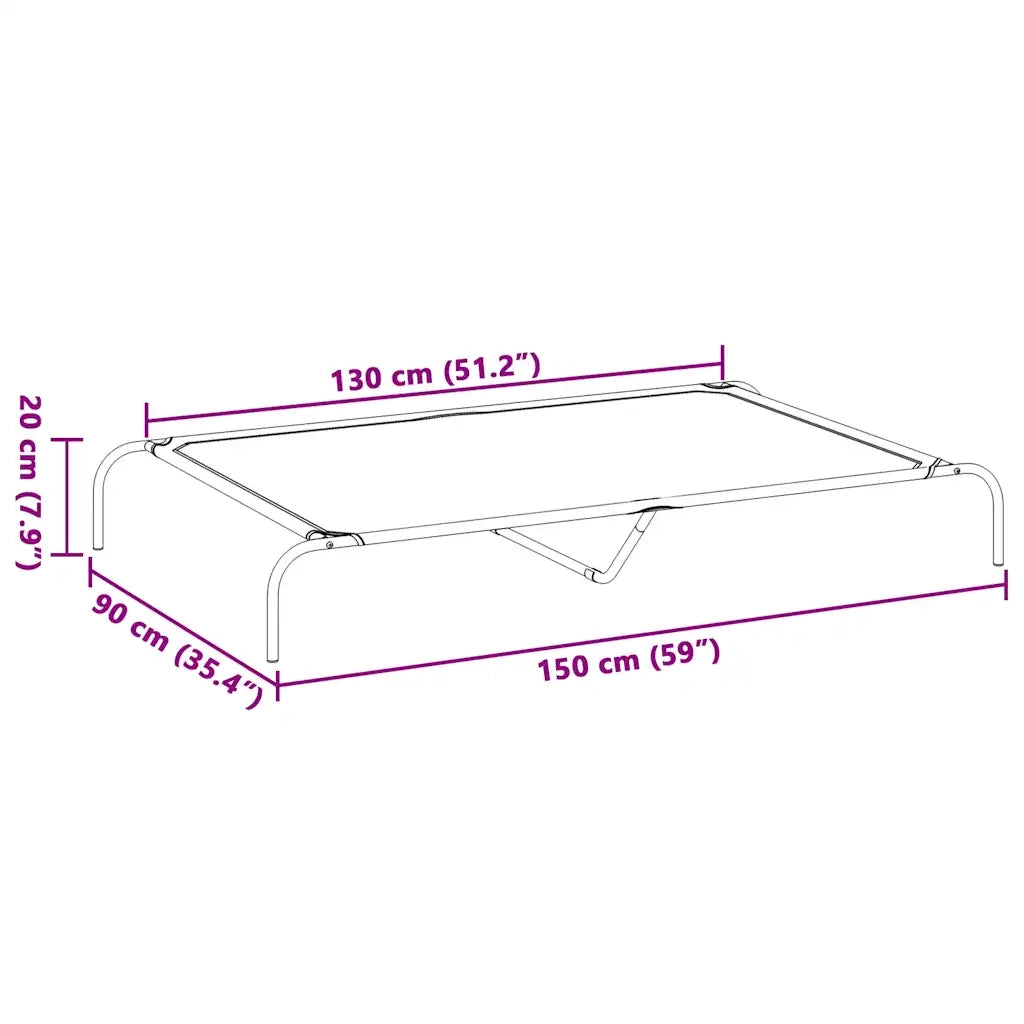 vidaXL Cuccia per Cani Rialzata Grigia 150x90x20cm Textilene e Acciaio