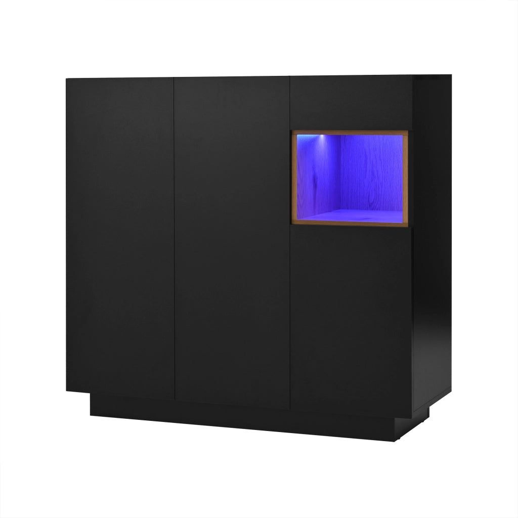 Mobile Scarpiera con 1 Cassetto; Ripiani Regolabili e LED 16 Colori; Stile Moderno; in Pannelli; Nero/Naturale; 105??39;5??100;5 cm