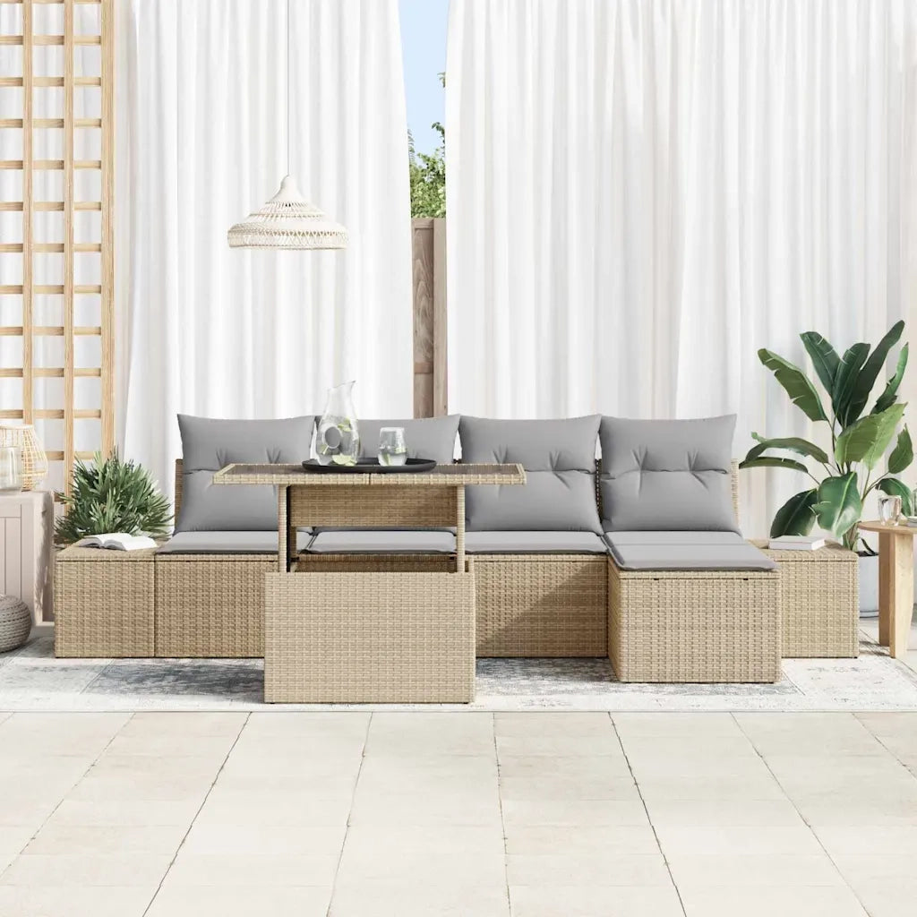 Set Divano da Giardino 6 pcs Beige e Grigio Chiaro polyrattan 3349166