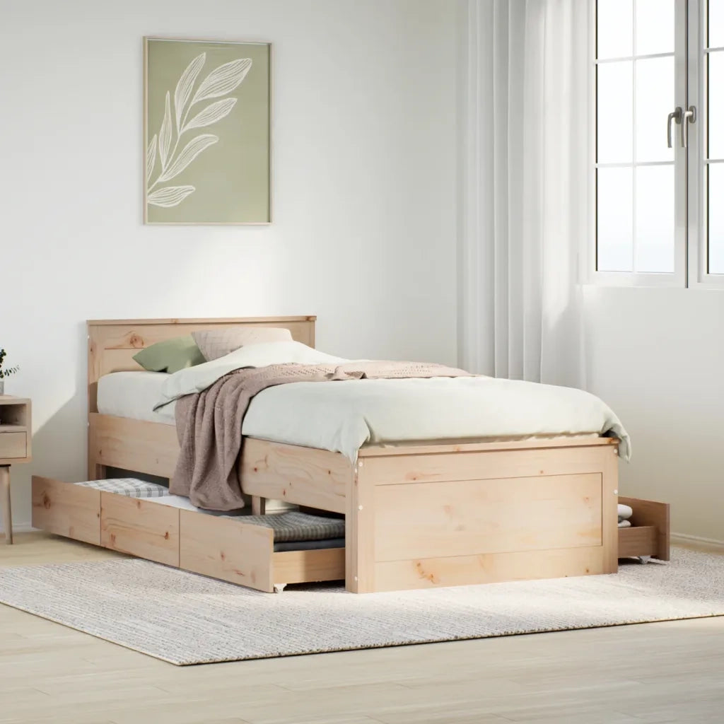Letto singolo | Letto per adulti | Giroletto senza Materasso con Testiera 90x200 cm Massello Pino