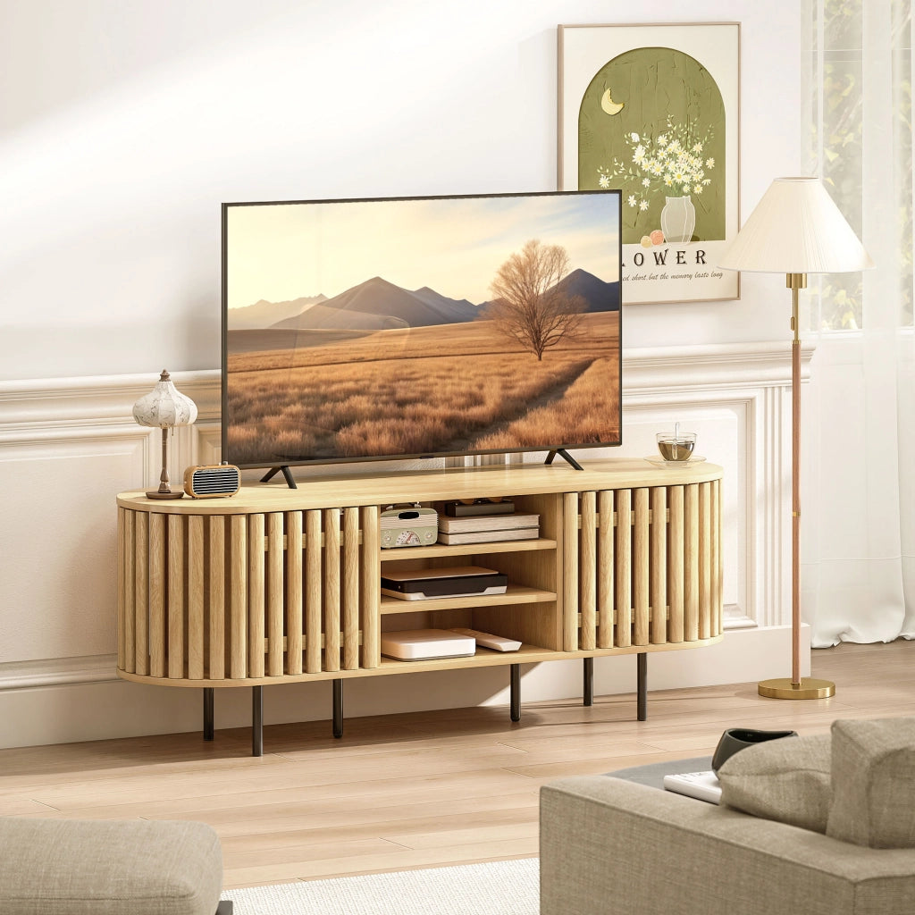 Mobile TV 140 cm ¨C Xylo ¨C 2 ante a doghe, legno naturale, 140x40x52 cm