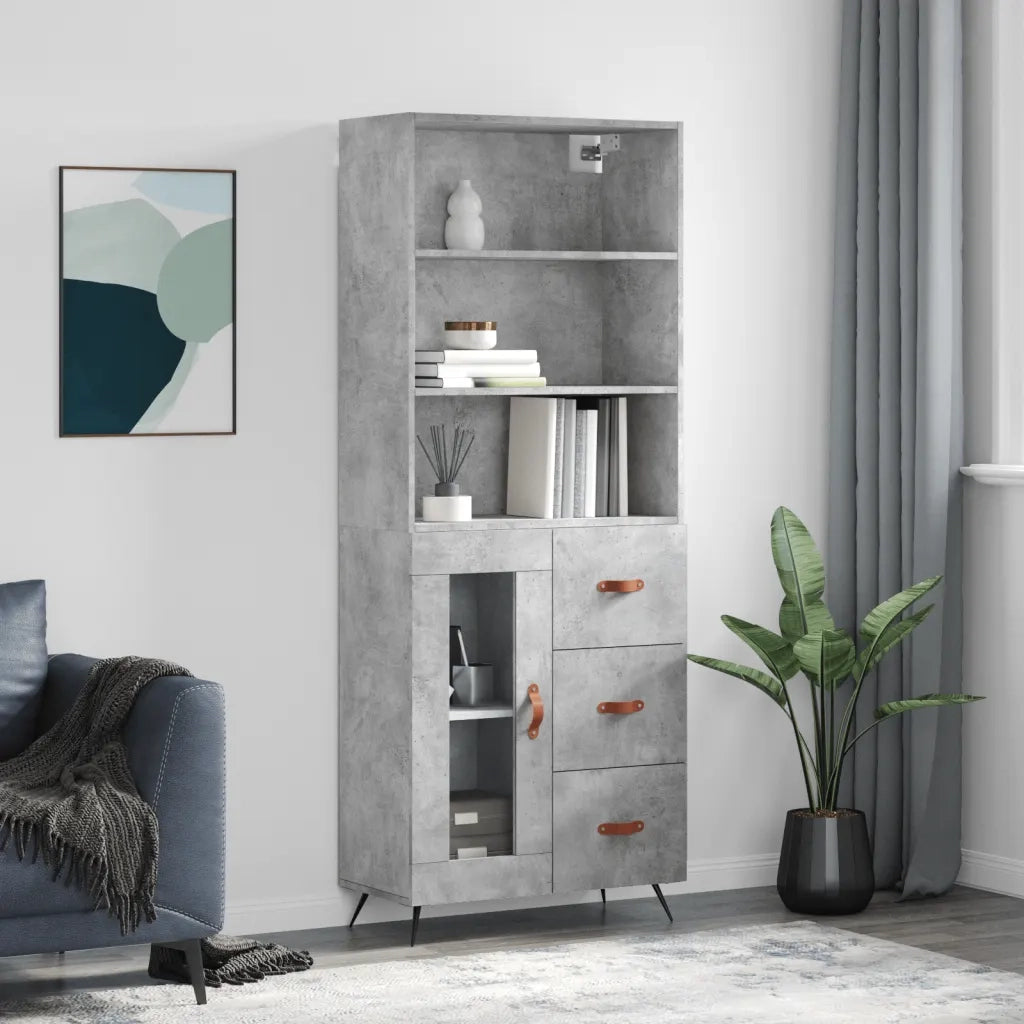 Credenza | Madia | Buffet da pranzo | Armadio da pranzo Grigio Cemento 69,5x34x180 cm in Legno Multistrato