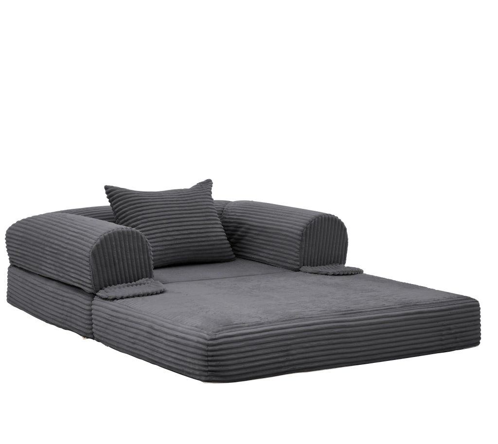 Divano letto convertibile 1 posto con cuscino, funzione letto, in tessuto imbottito, Grigio