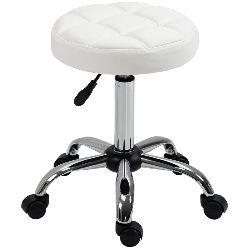 Sgabello girevole con ruote e altezza regolabile, rivestito in similpelle bianca, Ø35,5 x 51-67 cm