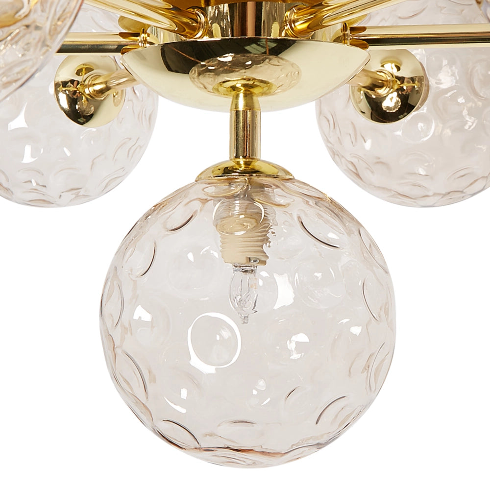 Lampadario in vetro 7 luci rotonde beige metallizzato e oro stile moderno