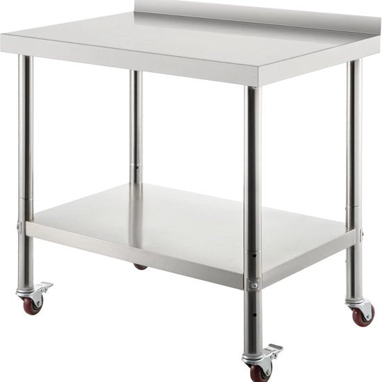 Tavolo di lavoro - Cucina - Cucina commerciale - Con schermo di protezione - Acciaio inox - 60 x 60 x 88 cm