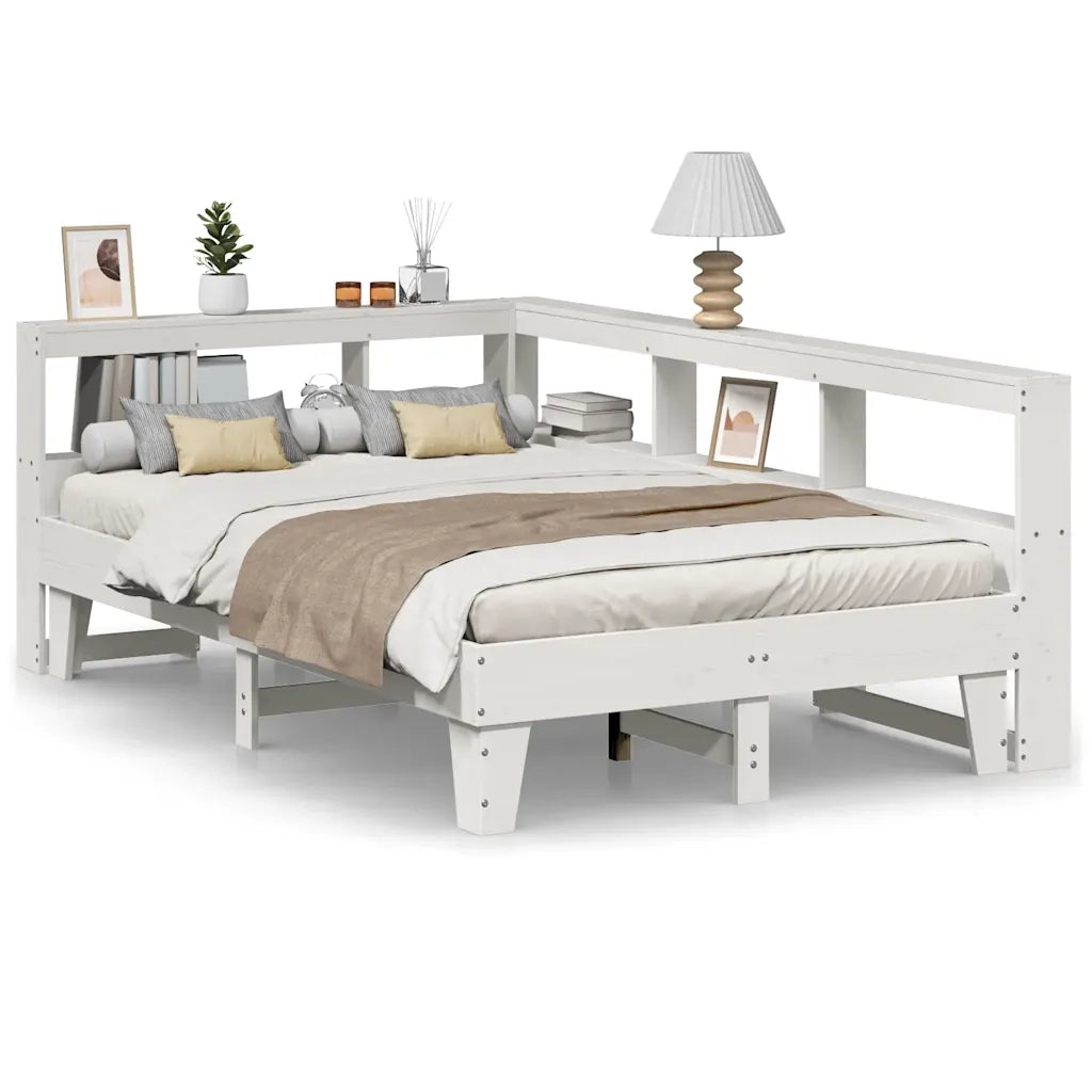 Letto Libreria senza Materasso-Struttura Letto con contenitore Bianco 135x190 cm Legno di Pino 285224