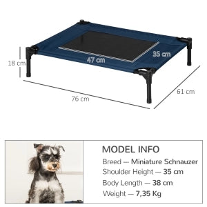 Cuccia rialzata per cani con telaio in acciaio, tessuto oxford blu, per interni ed esterni 76 × 61 × 18 cm