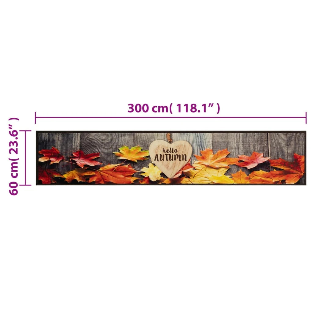 Tappetino da cucina lavabile stampa autunnale design elegante antiscivolo 300 x 60 cm velluto marrone 02_0056467