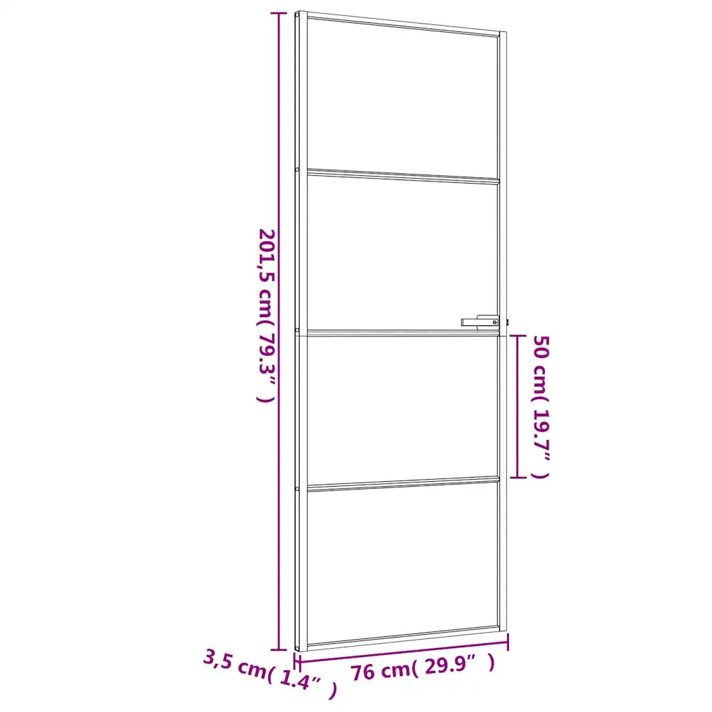 Porta per Interni Nera 76x201,5cm Vetro Temperato e Alluminio 155116