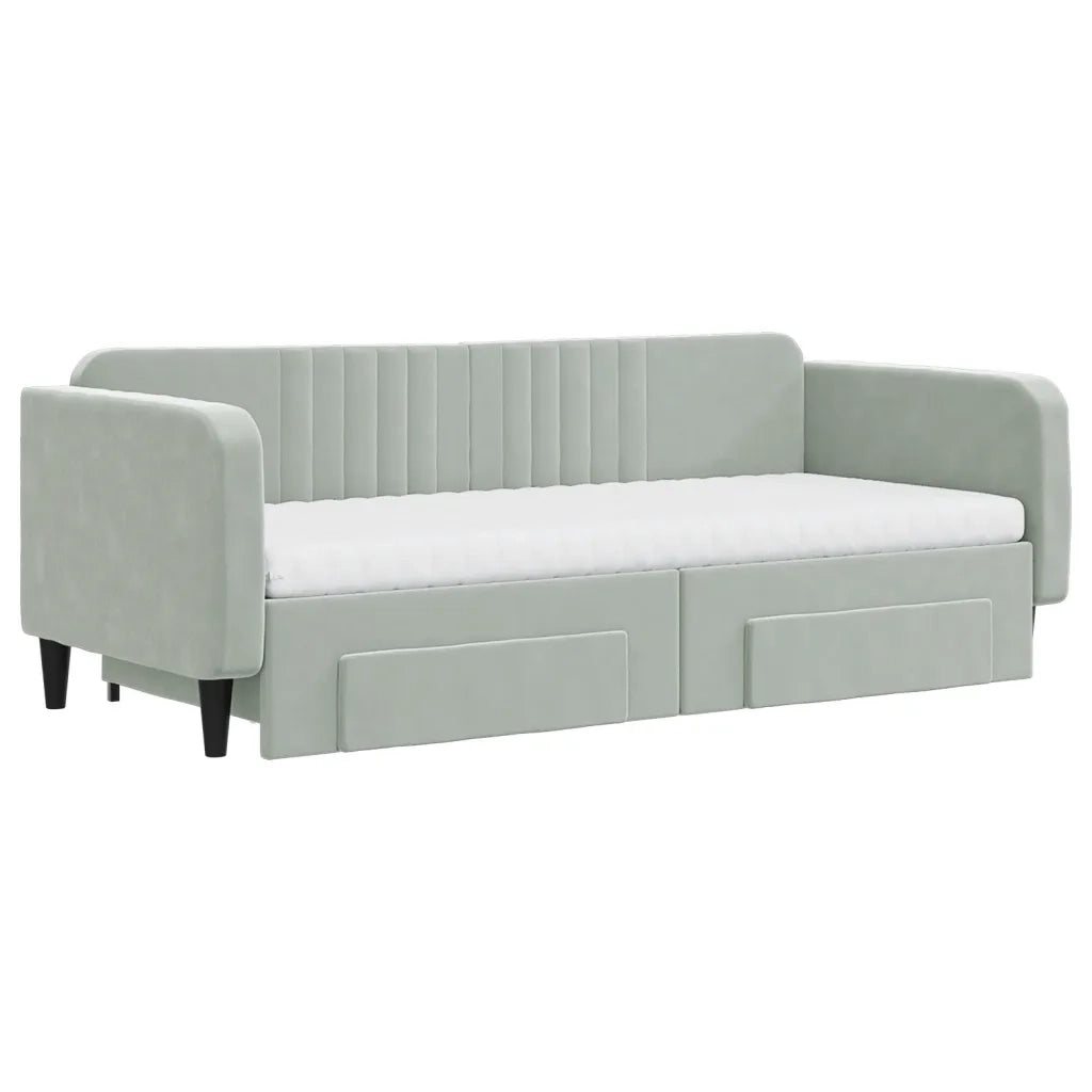Divano Letto Estraibile Cassetti Grigio Chiaro 90x200cm Vellutocod mxl 111891
