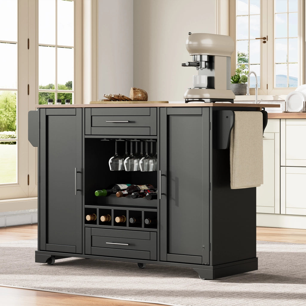 CARRELLO CUCINA ESTRAIBILE 138x45(70)x92 cm MDF Nero/Naturale