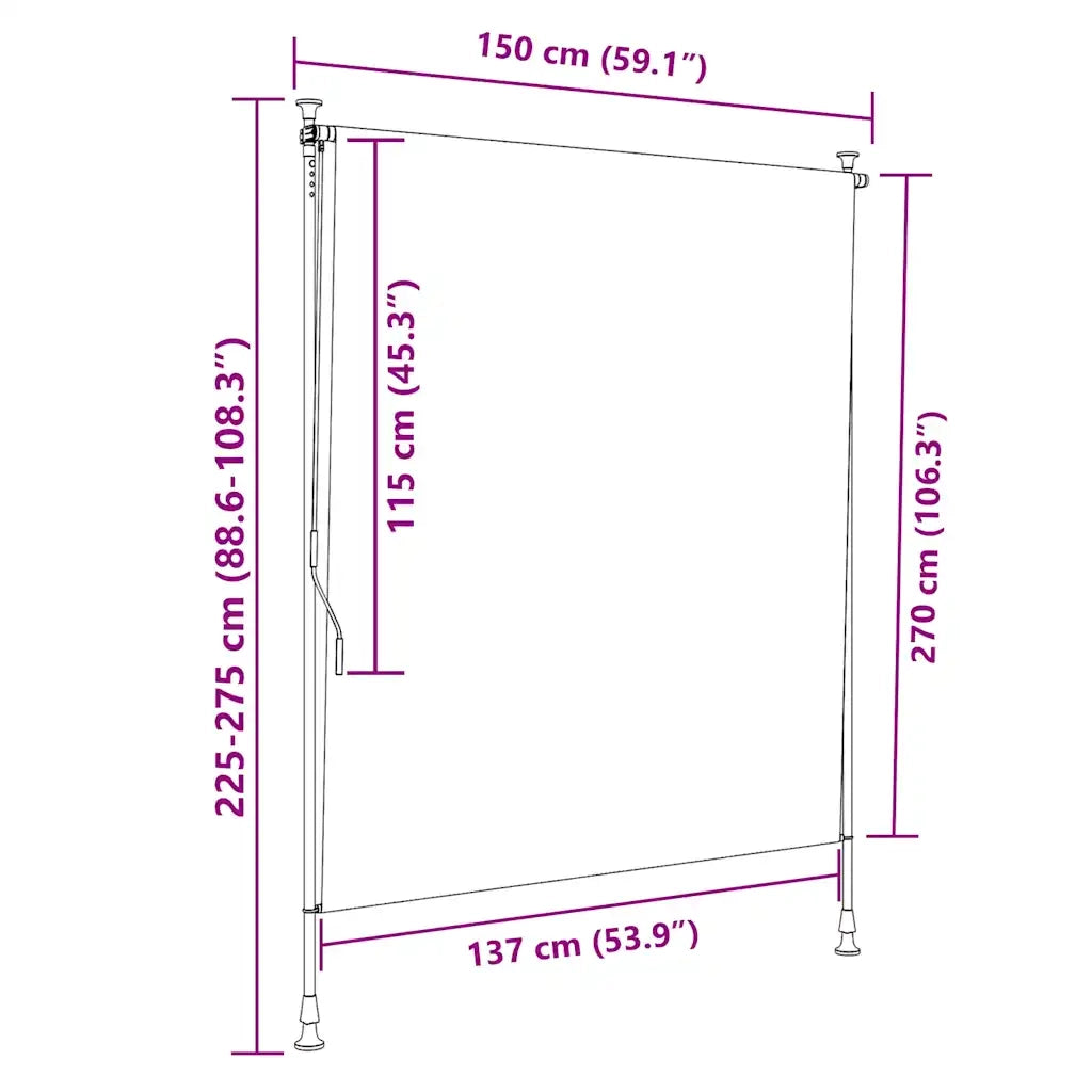 Tenda a Rullo Esterno Arancio Bianca 150x270 cm Tessuto Acciaio 368770