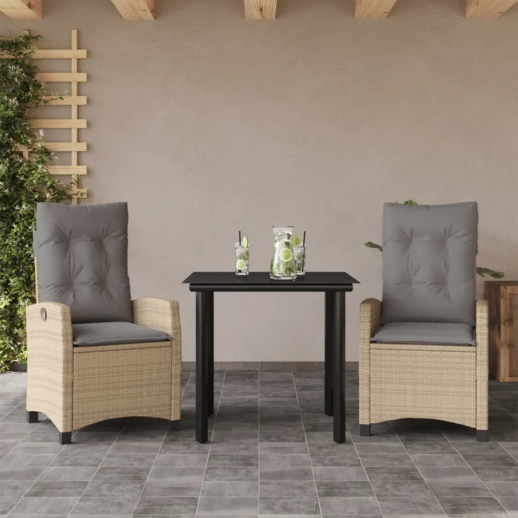 Set Pranzo da Giardino 3 pz | Set Salotto da Giardino con Cuscini Beige Misto Polyrattan