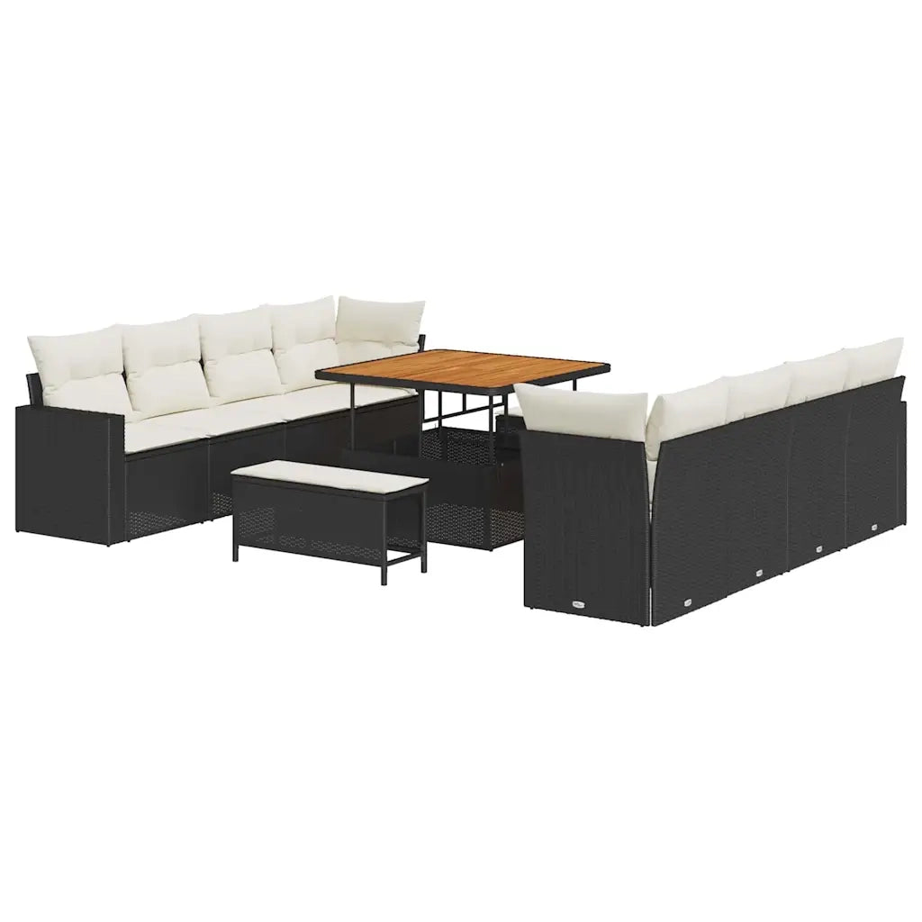 Set Divano da Giardino 12 pcs Nero e Crema polyrattan