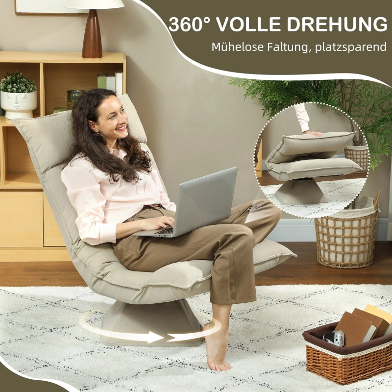 POLTRONA Girevole 360° 66x62x28 cm Beige in Poliestere