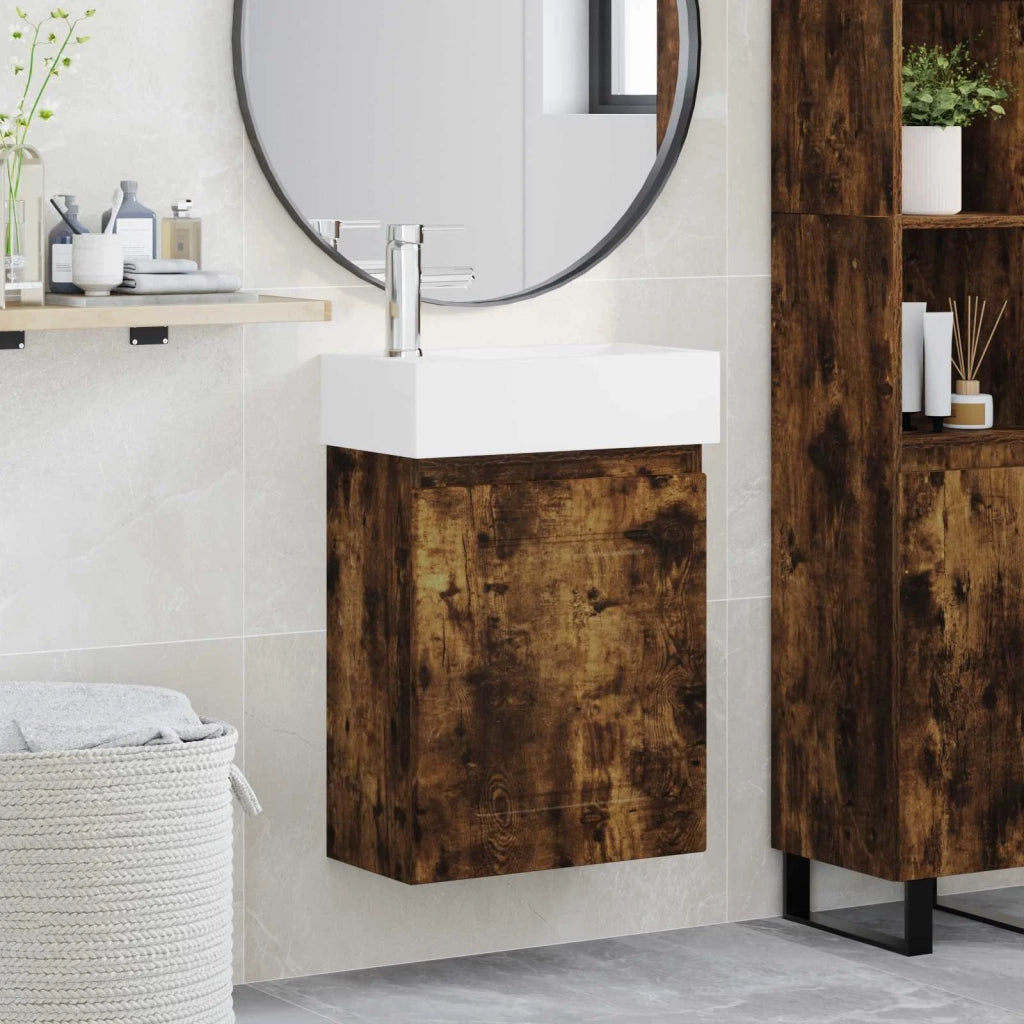 Mobile bagno con rubinetto Rovere Fumo 45,5 x 22,5 x 84 cm 889466