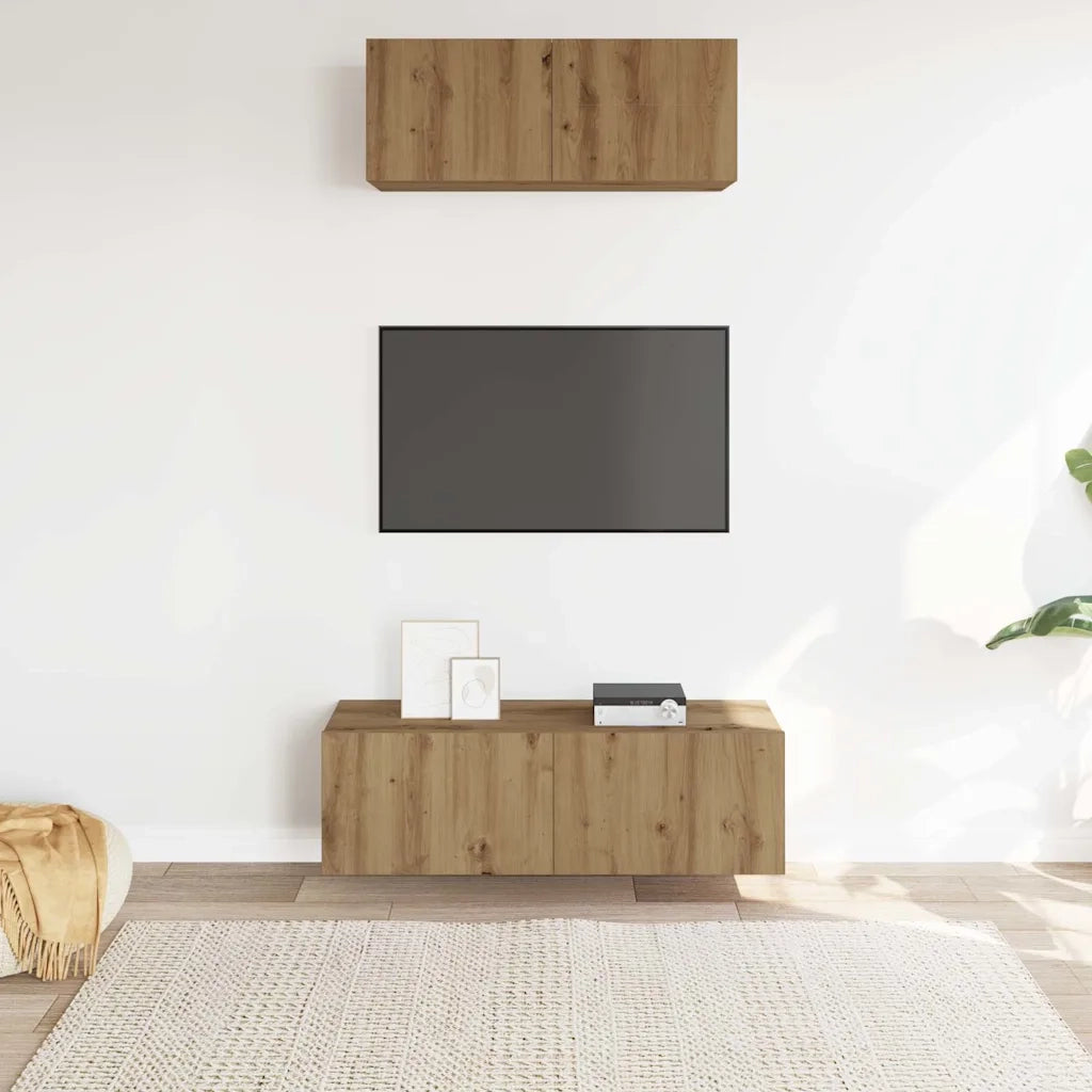Set Mobile TV 2 pz Montato a Parete Rovere in Legno Multistrato 3329006