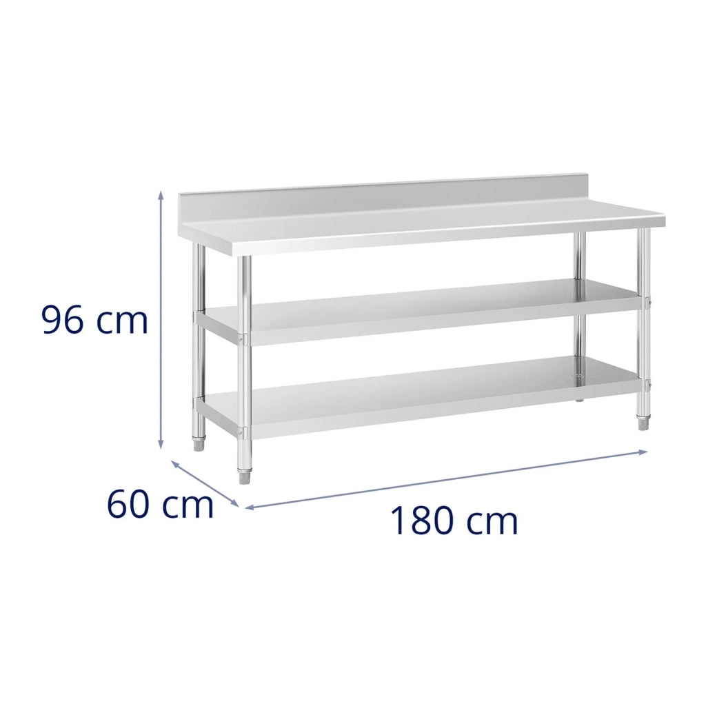 Tavolo da lavoro in acciaio inox con alzatina - 180 x 60 x 16,5 cm - 226 kg - 2 ripiani 14_0007317