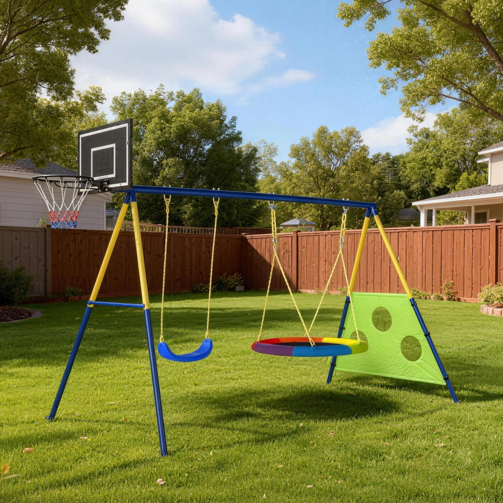 Set Gioco 4 in 1 con Altalena ¨C zephmum ¨C Grigio 288x160x220 cm