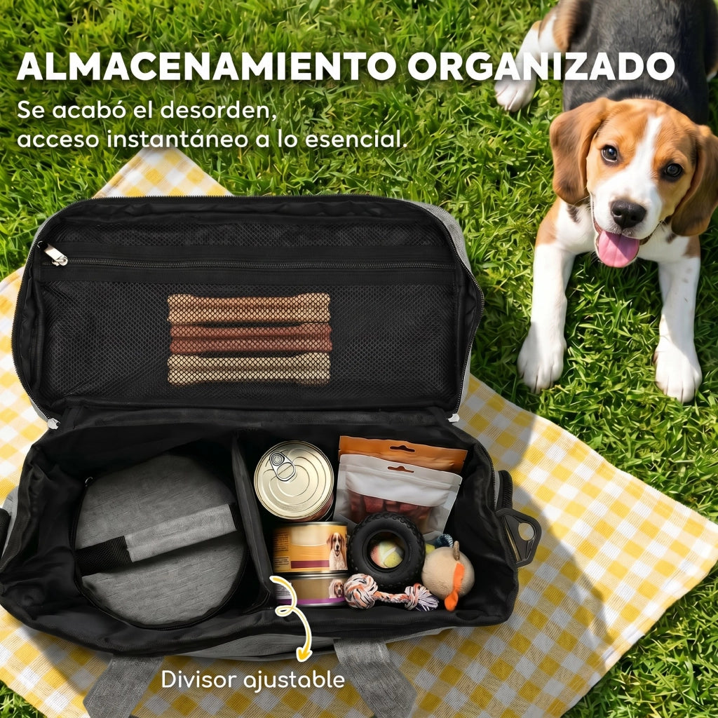 Borsa da Viaggio per Cani con 2 Contenitori e Ciotola Pieghevole ¨C Zephmum ¨C Grigio Chiaro