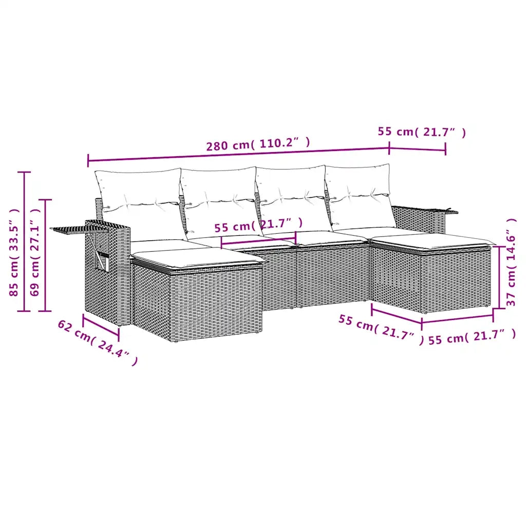 Set Divani da Giardino 6 pz con Cuscini Marrone in Polyrattan 3220523