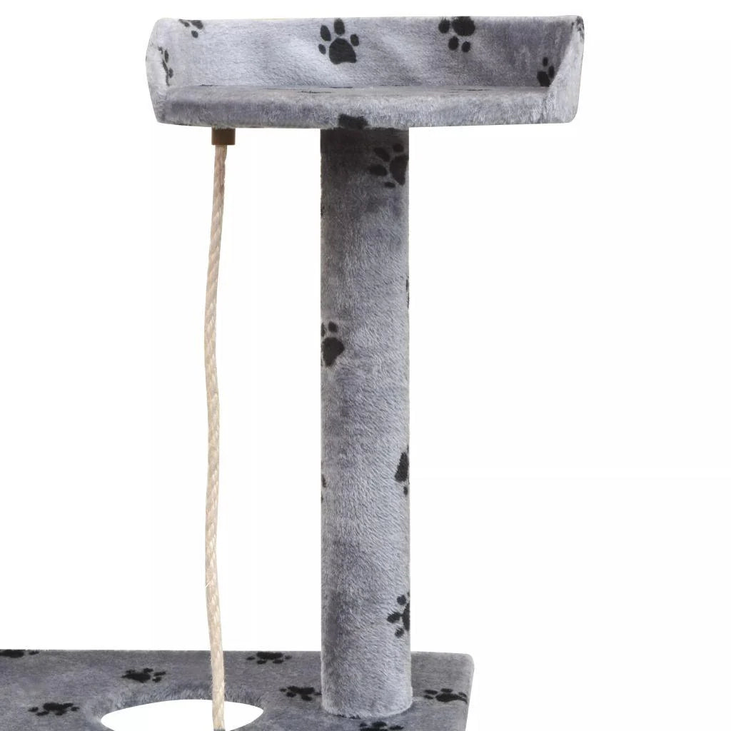 Tiragraffi albero per gatti cuccia per gatti giocattolo peluche e sisal 150 cm impronte di zampe grigio 3702101/2