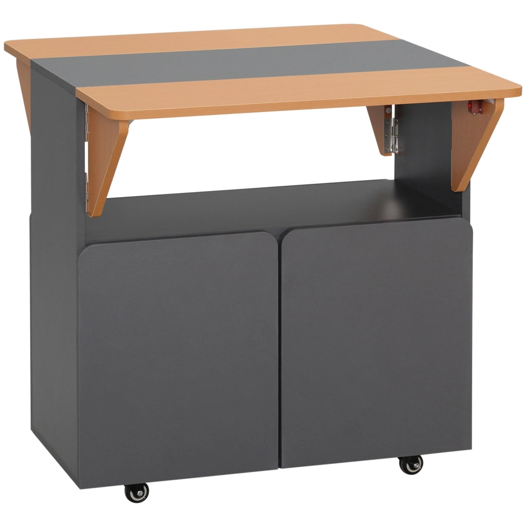 Tavolo Pieghevole Salvaspazio per 4 Persone max con 4 Ruote, Ripiano Nascosto e Armadietto con Ante, 70x83x75 cm