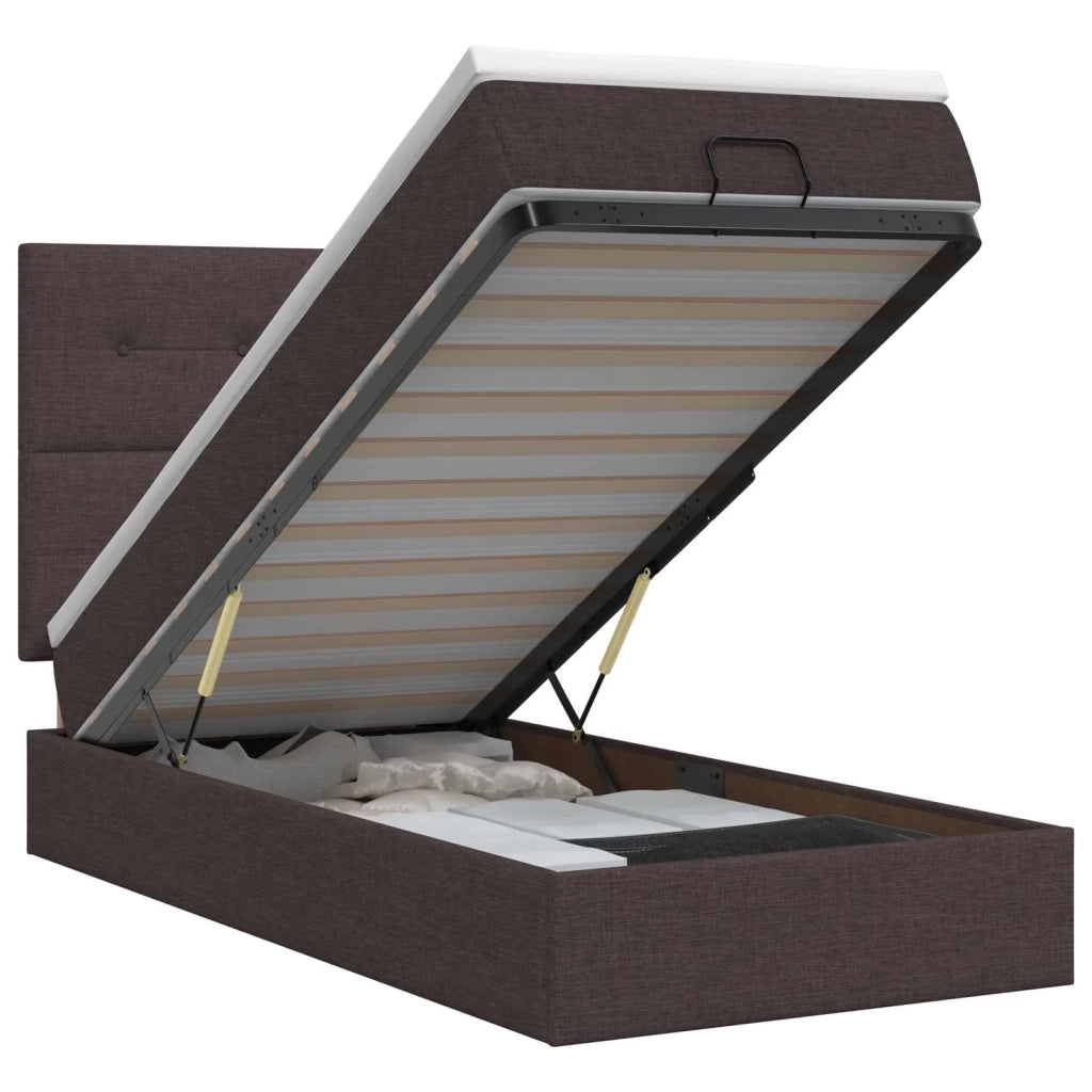 Letto ottomano con materasso Marrone Scuro 90 x 190 cm Tessuto 3457455