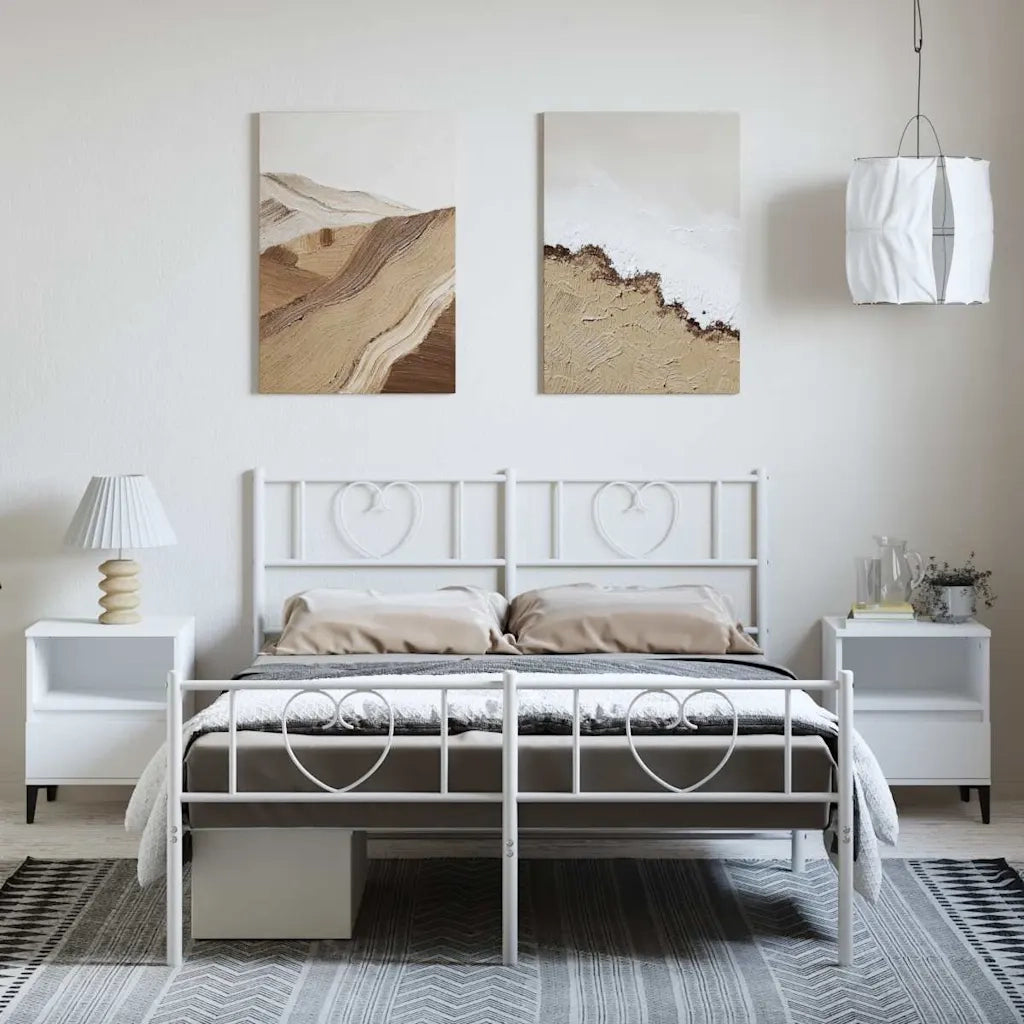 Giroletto con Testiera e Pediera Metallo Bianco 150x200 cm 355532
