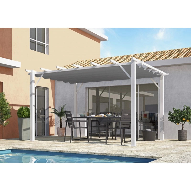 Pergola da giardino in alluminio 400x300 cm con telo scorrevole grigio 280g – tettoia autoportante elegante bianca – PER4030WN Foresta